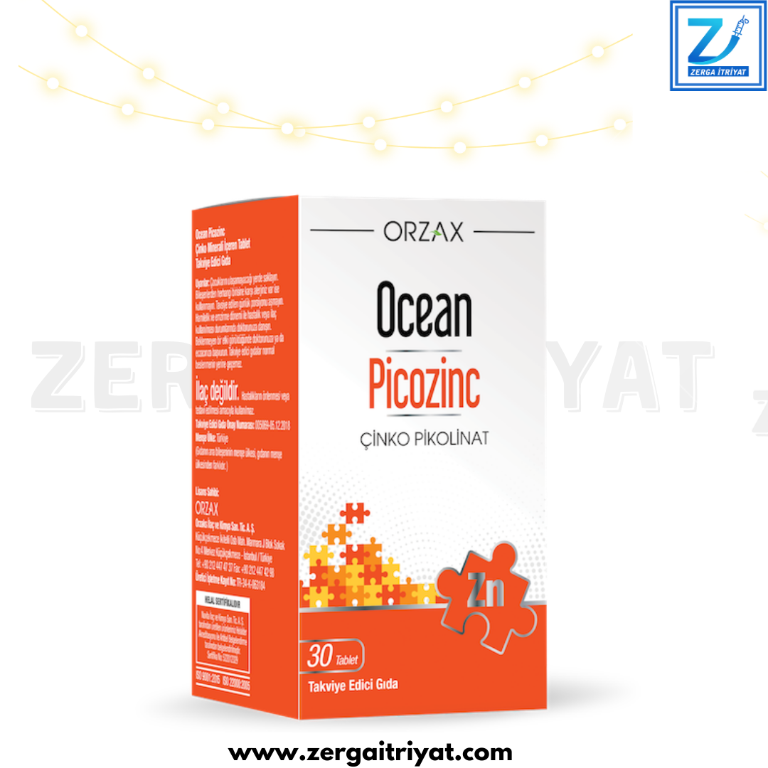 OCEAN ORZAX PİCOZİNC TAKVİYE EDİCİ GIDA 30 TABLET ( ÇİNKO PİKOLİNAT )