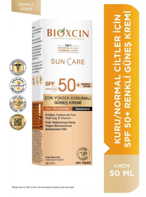 BİOXCİN GÜNEŞ KREMİ SUN CARE SPF50+ KURU / NORMAL CİLTLER RENKLİ 50 ML