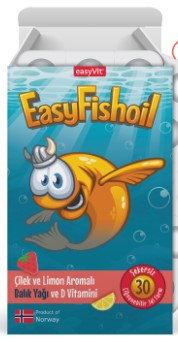 EASYFİSHOİL ÇOCUK ÇİLEK VE LİMON AROMALI 30 ÇİGNEME TABLETİ