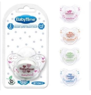 BABY TİME SİLİKON DAMAKLI ŞEFFAF KAPAKLI DESENLİ EMZİK NO:1 BT134