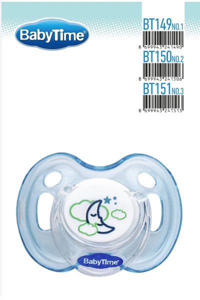 BABY TİME SİLİKON KİRAZ UÇLU KORUYUCU KAPAKLI AKİDE GÖVDELİ DESENLİ EMZİK NO:3 KOD: BT151