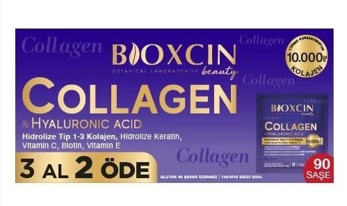 BİOXCİN COLLAGEN 10.000 MG 90 SAŞE 3 AL 2 ÖDE ( TİP 1-3 KOLAJEN & HİDROLİZE KERATİN & VİT.C )