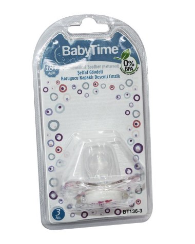 BABY TİME DAMAKLI ŞEFFAF KAPAKLI DESENLİ EMZİK NO:3 BT136