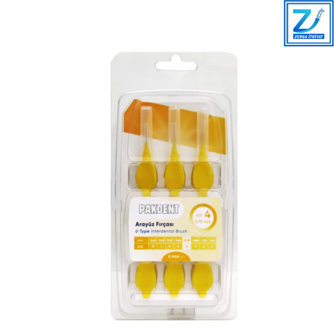 PAKDENT ARAYÜZ FIRÇASI 0,70 MM 6 LI PAKET ( U TYPE ) NO : 4 SARI