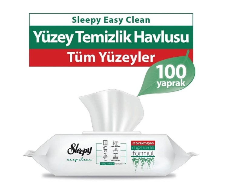 SLEEPY EASY CLEAN YÜZEY TEMİZLİK HAVLUSU 100'LÜ BEYAZ SABUN KATKILI