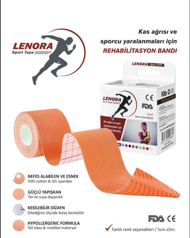 LENORA KİNESİYOLOJİ BANDI 5 CM X 5 M AĞRI BANDI ( TURUNCU )