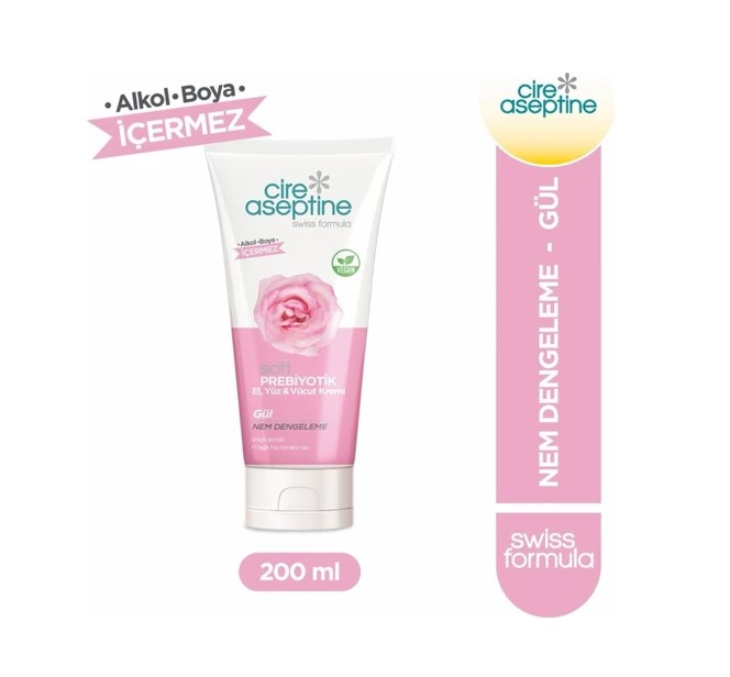 CİRE ASEPTİNE SOFT PREBİYOTİK GÜL EL,YÜZ VE VÜCUT KREMİ 200 ML