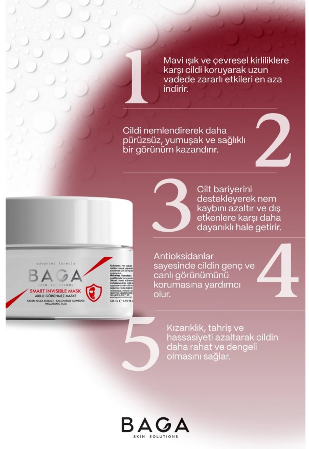 BAGA AKILLI GÖRÜNMEZ MASKE MAVİ IŞIK VE ÇEVRESEL KİRLİLİKLERE KARŞI KORUMA