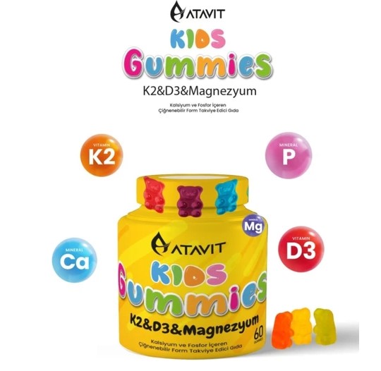 ATAVİT KİDS GUMMİES D3 K2 ÇİĞNENEBİLİR 60 ADET JEL FORM