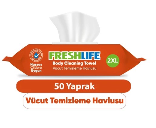 FRESHLİFE VÜCUT TEMİZLEME HAVLUSU 50'Lİ BEYAZ SABUN KOKULU