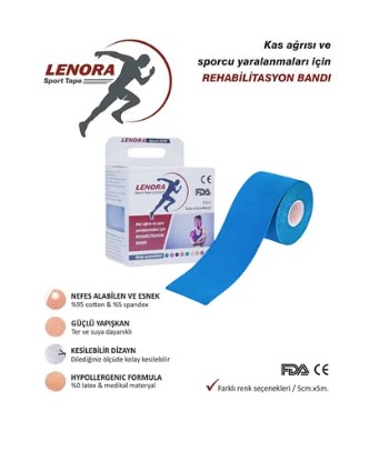 LENORA KİNESİYOLOJİ BANDI 5 CM X 5 M AĞRI BANDI ( MAVİ )