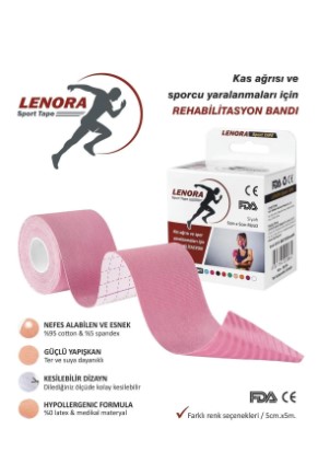 LENORA KİNESİYOLOJİ BANDI 5 CM X 5 M AĞRI BANDI ( PEMBE )