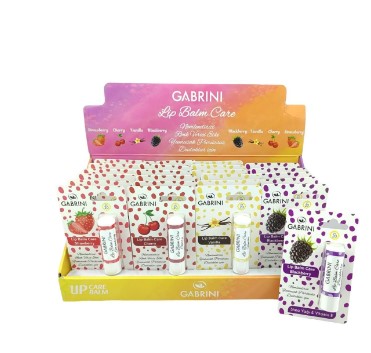 GABRİNİ DUDAK NEMLENDİRİCİSİ 24 LÜ KARIŞIK STAND ÇİLEK-KİRAZ-VANİLYA-BÖĞÜRTLEN RENK VERİCİ ETKİ