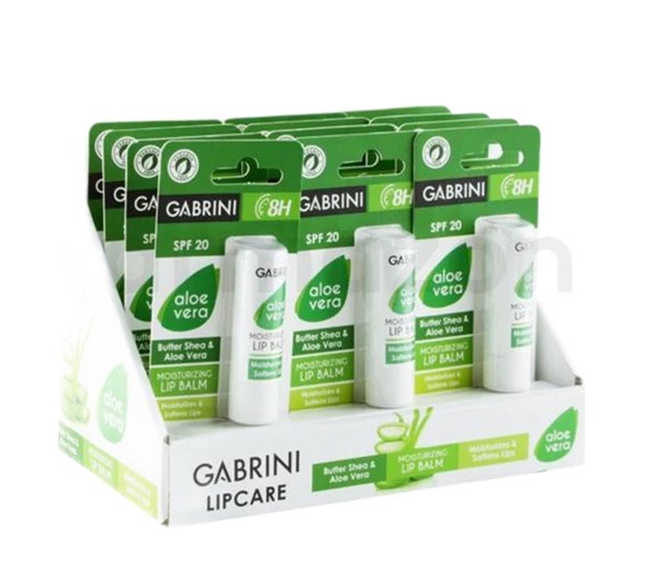 GABRİNİ LİPCARE ALOE VERA SPF20 DUDAK NEMLENDİRİCİSİ 24 LÜ STANT