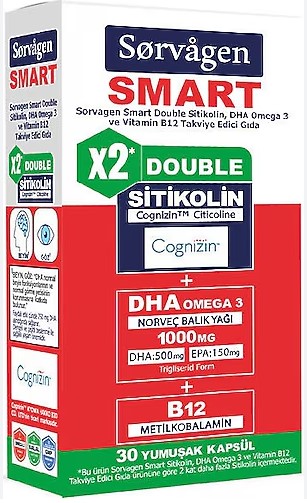 SORVAGEN SMART DOUBLE SİTİKOLİN DHA OMEGA 3 VE B12 30 KAPSÜL
