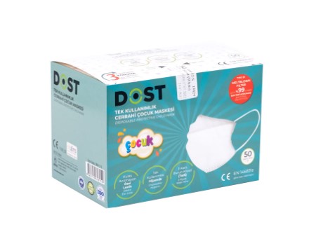 DOST MASKE CERRAHİ ÇOÇUK MASKESİ 50'Lİ BEYAZ