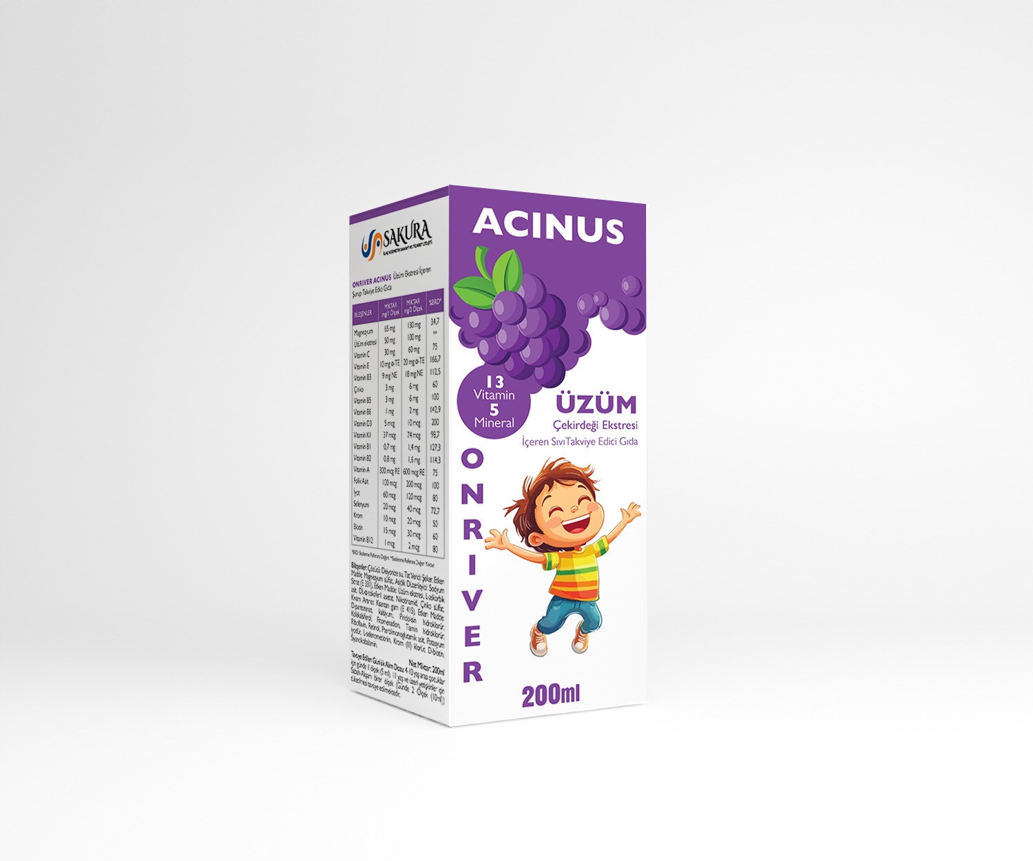 ONRİVER ACİNUS ÜZÜM PED ŞURUP 200 ML