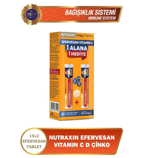 NUTRAXİN VİTAMİN C D ZİNC 15 EFERVESAN TABLET - İKİLİ KOFRE