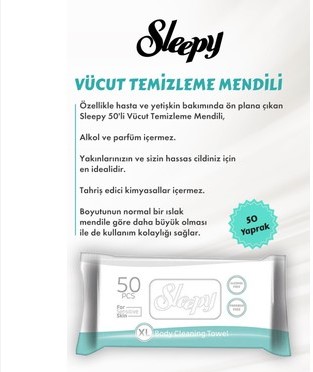 SLEEPY SENSİTİVE VÜCUT TEMİZLEME MENDİLİ 50'Lİ