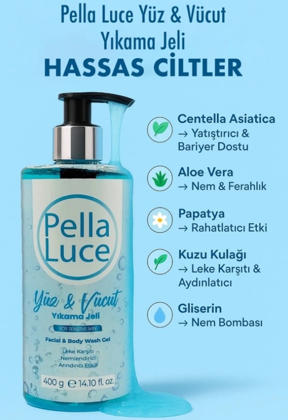 PELLA LUCE YÜZ & VÜCUT YIKAMA JELİ 400 ML HASSAS CİLTLER İÇİN