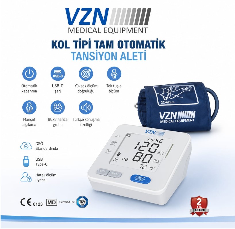 VZN KOL TİPİ KONUŞAN DİJİTAL TANSİYON ALETİ LT-P30 GENİŞ MANŞON IŞIKLI LCD EKRAN