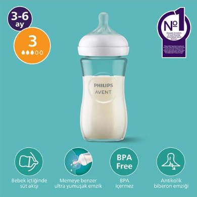 PHİLİPS AVENT NATURAL RESPONSE DOĞAL TEPKİLİ CAM BİBERON 1+ AY 240 ML